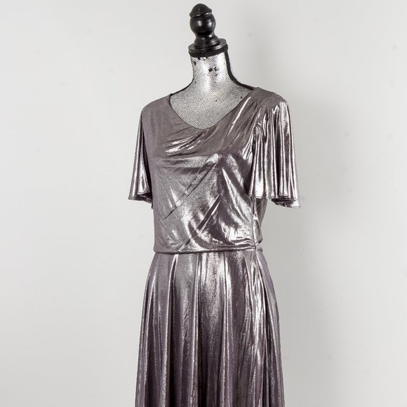 NWT HALSTON HERITAGE METALLIC DRAPED dress - small - Picture 3 of 7
